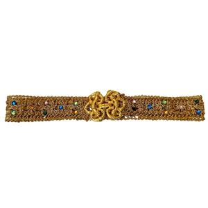 Gold Belt with Gold Hook and Eye Buckle  28” x 1.5” Gold Weave Color Rhinestones